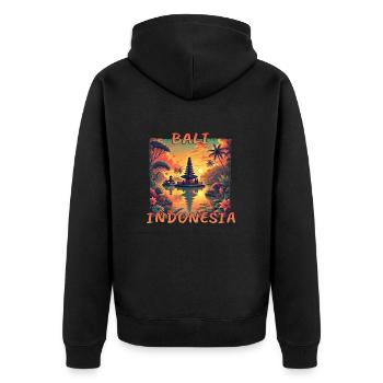Bali Pagode Sonnenuntergang Asien Grunge Stil - Unisex Premium Bio Zip Hoodie - Schwarz - Hinten - Nico (187cm)