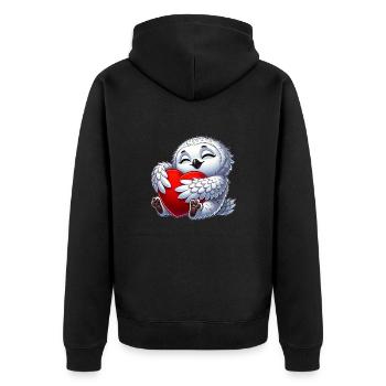 Verliebte Eule Schneeeule Herz Valentinstag - Unisex Premium Bio Zip Hoodie - Schwarz - Hinten - Nico (187cm)