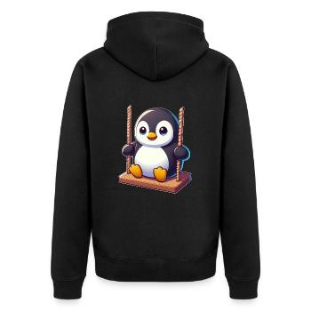 Cute Penguin on Swing Playground Cartoon - Unisex Premium Organic Zip Hoodie - black - Back - Nico (187cm)