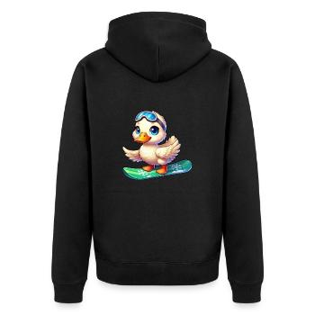 Süße Cartoon Ente Surfer Snowboarder - Unisex Premium Bio Zip Hoodie - Schwarz - Hinten - Nico (187cm)