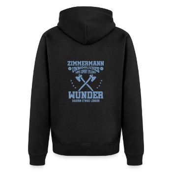 Zimmermann – Unmögliches wird sofort erledigt - Unisex Premium Bio Zip Hoodie - Schwarz - Hinten - Nico (187cm)