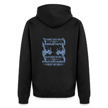 Staplerfahrer – Du kannst mich von der Baustelle h - Unisex Premium Bio Zip Hoodie - Schwarz - Hinten - Nico (187cm)