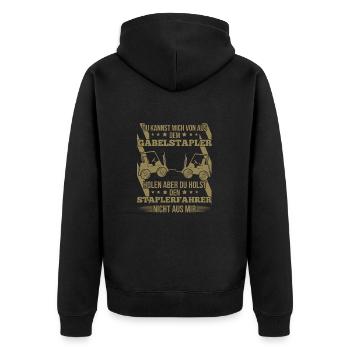 Staplerfahrer – Du kannst mich von der Baustelle - Unisex Premium Bio Zip Hoodie - Schwarz - Hinten - Nico (187cm)