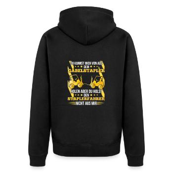 Staplerfahrer – Du kannst mich von der Baustelle - Unisex Premium Bio Zip Hoodie - Schwarz - Hinten - Nico (187cm)
