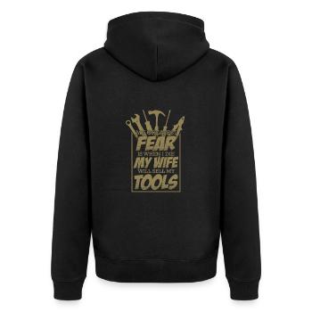 Handwerker Angst Frau verkauft mein Werkzeug - Unisex Premium Bio Zip Hoodie - Schwarz - Hinten - Nico (187cm)