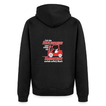 Sarkastische Sprüche für Staplerfahrer - Unisex Premium Bio Zip Hoodie - Schwarz - Hinten - Nico (187cm)