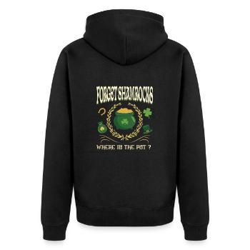 Vergiss Kleeblätter Wo ist der Topf Lustiges irisches Zitat - Unisex Premium Bio Zip Hoodie - Schwarz - Hinten - Nico (187cm)