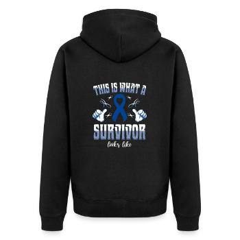 So sieht ein Überlebender aus Darmkrebs - Unisex Premium Bio Zip Hoodie - Schwarz - Hinten - Nico (187cm)