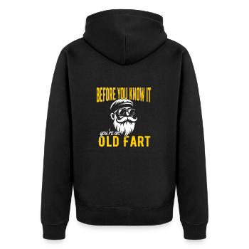 "Timeless Swagger" - Feel the Coolness of Wisdom - Unisex Premium Organic Zip Hoodie - black - Back - Nico (187cm)