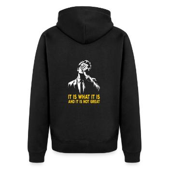 Réaliste et pertinent - « C’est ce que c’est » - Veste à capuche bio Premium Unisexe - noir - Dos - Nico (187cm)