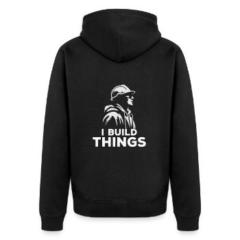 Embrace the Maker's Spirit with 'I Build Things'! - Unisex Premium Organic Zip Hoodie - black - Back - Nico (187cm)