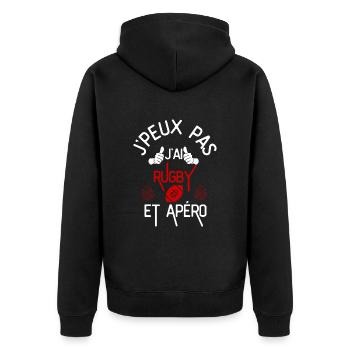 J Peux Pas J Ai Rugby et Apéro rouge - Veste à capuche bio Premium Unisexe - noir - Dos - Nico (187cm)