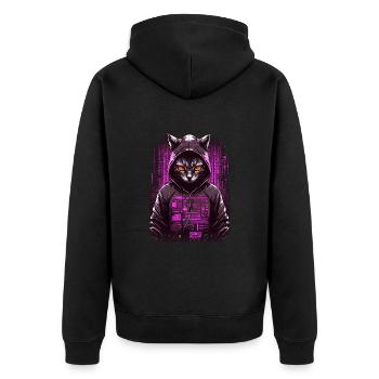 Cyber Hacker Cat - Unisex Premium Organic Zip Hoodie - black - Back - Nico (187cm)