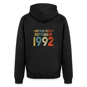 September 1992 - 30. Geburtstag Geschenk. Awesome. - Unisex Premium Bio Zip Hoodie - Schwarz - Hinten - Nico (187cm)