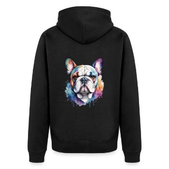 Französische Bulldogge Cool Cool Bunt - Unisex Premium Bio Zip Hoodie - Schwarz - Hinten - Nico (187cm)