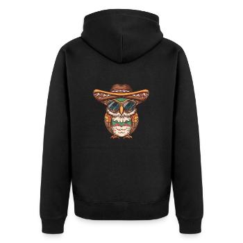 Eule Lustig Sombrero - Unisex Premium Bio Zip Hoodie - Schwarz - Hinten - Nico (187cm)