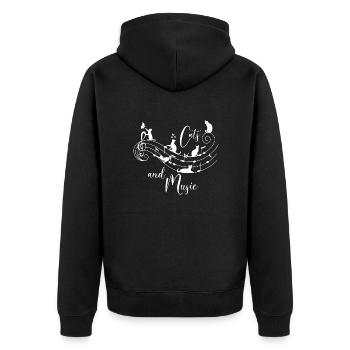 Katzen und Musik. Katzenund Notenlinien - Unisex Premium Bio Zip Hoodie - Schwarz - Hinten - Nico (187cm)