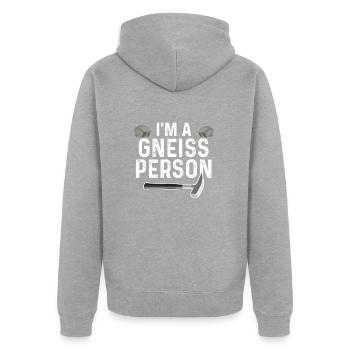 Géologie - Im A Gneiss Person - Veste à capuche bio Premium Unisexe - gris chiné - Dos - Nico (187cm)