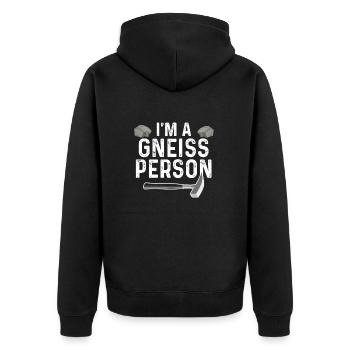 Geologie - Im A Gneiss Person - Unisex Premium Bio Zip Hoodie - Schwarz - Hinten - Nico (187cm)