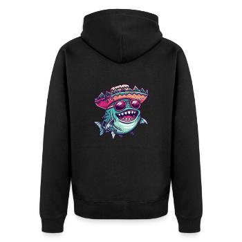 Piranha Fisch Sombrero - Unisex Premium Bio Zip Hoodie - Schwarz - Hinten - Nico (187cm)
