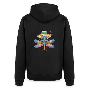 Libelle Lustig Sombrero - Unisex Premium Bio Zip Hoodie - Schwarz - Hinten - Nico (187cm)