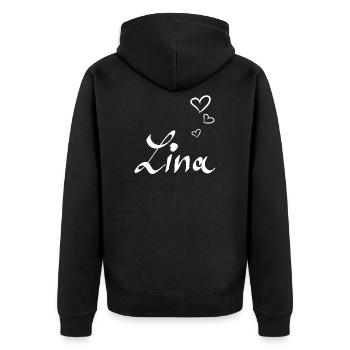 Lina liebt Dich - Unisex Premium Bio Zip Hoodie - Schwarz - Hinten - Nico (187cm)