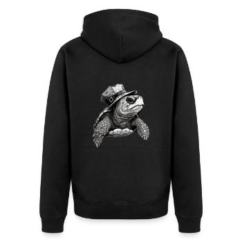 Kapitän Schildkröte - Unisex Premium Bio Zip Hoodie - Schwarz - Hinten - Nico (187cm)