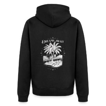 Dreams await Beach Sunset - Unisex Premium Bio Zip Hoodie - Schwarz - Hinten - Nico (187cm)