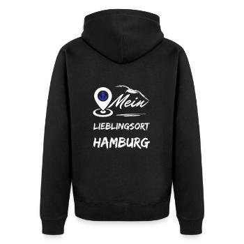 Hamburg mein Lieblingsort-Hansestadt Hamburg-Möwe - Unisex Premium Bio Zip Hoodie - Schwarz - Hinten - Nico (187cm)
