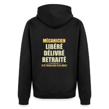 Mechaniker feiert Ruhestand mit Humor Geschenk - Unisex Premium Bio Zip Hoodie - Schwarz - Hinten - Nico (187cm)