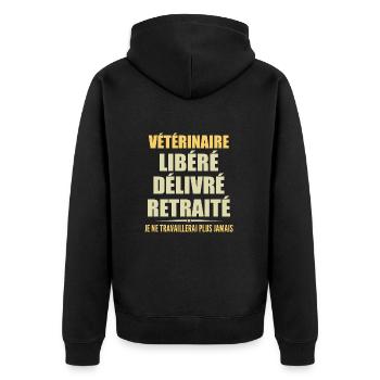 Vétérinaire célèbre sa retraite avec humour cadeau - Veste à capuche bio Premium Unisexe - noir - Dos - Nico (187cm)