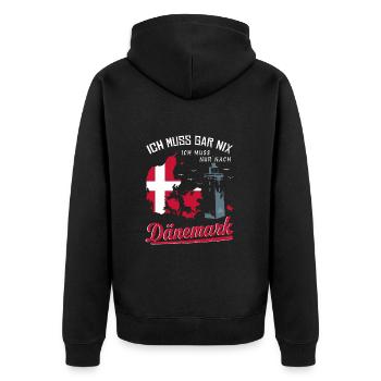 Dänemark - Ich muss gar nix - Unisex Premium Bio Zip Hoodie - Schwarz - Hinten - Nico (187cm)