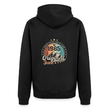 Juni 1985 Retro Vintage Geburtstagsgeschenk 1985 - Unisex Premium Bio Zip Hoodie - Schwarz - Hinten - Nico (187cm)