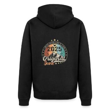 Juni 2025 Retro Vintage Geburtstagsgeschenk 2025 - Unisex Premium Bio Zip Hoodie - Schwarz - Hinten - Nico (187cm)