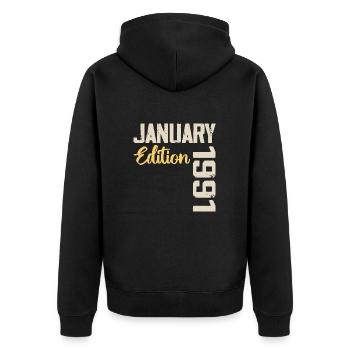 Geburtstagsgeschenk geboren im Januar 1991 - 1991 - Unisex Premium Bio Zip Hoodie - Schwarz - Hinten - Nico (187cm)