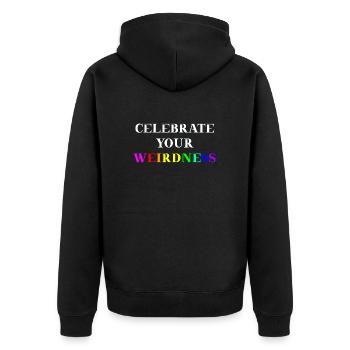 Celebrate your weirdness Geschenkidee quuer LGBTQ+ - Unisex Premium Bio Zip Hoodie - Schwarz - Hinten - Nico (187cm)