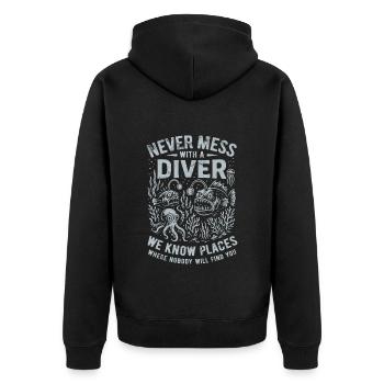 Never mess with a diver - saying - Unisex Premium Organic Zip Hoodie - black - Back - Nico (187cm)