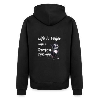 Das Leben ist besser mit einem Boston Terrier - Unisex Premium Bio Zip Hoodie - Schwarz - Hinten - Nico (187cm)
