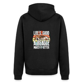 Beagle Hund lebt gut Ein Beagle macht es besser - Unisex Premium Bio Zip Hoodie - Schwarz - Hinten - Nico (187cm)