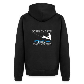 Wakeboarden Tut mir leid, ich bin spät dran, ich hatte eine Vorstandssitzung - Unisex Premium Bio Zip Hoodie - Schwarz - Hinten - Nico (187cm)