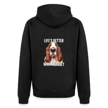 Basset Hound lebt besser mit einem Basset - Unisex Premium Bio Zip Hoodie - Schwarz - Hinten - Nico (187cm)