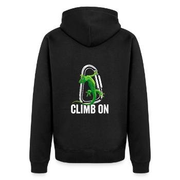 Klettern Klettern Weiter - Unisex Premium Bio Zip Hoodie - Schwarz - Hinten - Nico (187cm)