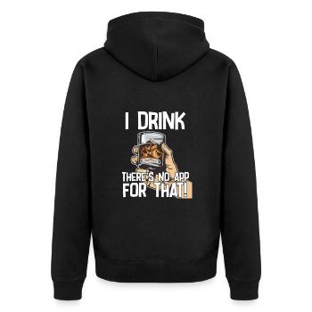 Bourbon Whiskey I Drink Es gibt keine App dafür - Unisex Premium Bio Zip Hoodie - Schwarz - Hinten - Nico (187cm)
