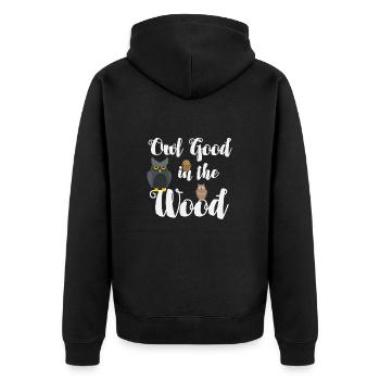 Eule gut im Wald - Unisex Premium Bio Zip Hoodie - Schwarz - Hinten - Nico (187cm)