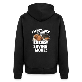 Basset Hound im nicht faul im nur Energie sparen - Unisex Premium Bio Zip Hoodie - Schwarz - Hinten - Nico (187cm)