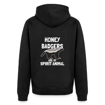 Honigdachse sind mein Geisttier - Unisex Premium Bio Zip Hoodie - Schwarz - Hinten - Nico (187cm)