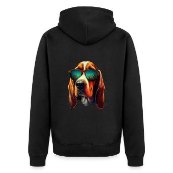 Cooler Basset Hound mit Sonnenbrille - Unisex Premium Bio Zip Hoodie - Schwarz - Hinten - Nico (187cm)
