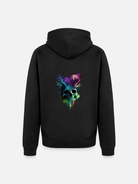 Totenkopf mit Hörnern bunt - Unisex Premium Bio Zip Hoodie - Schwarz