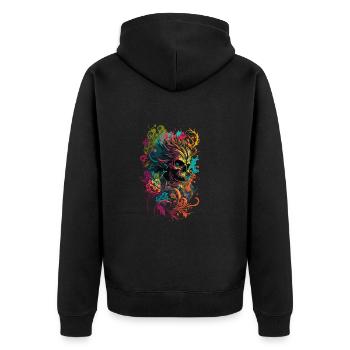 Totenkopf mit Blumen bunt - Unisex Premium Bio Zip Hoodie - Schwarz - Hinten - Nico (187cm)