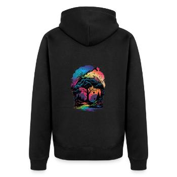 Magischer Wald bunt - Unisex Premium Bio Zip Hoodie - Schwarz - Hinten - Nico (187cm)